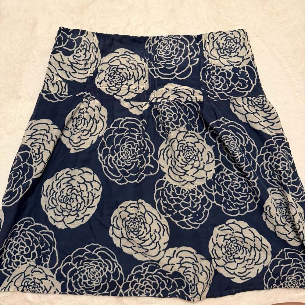 FOSSIL Cotton A-Line Skirt Size 6 Navy White Floral